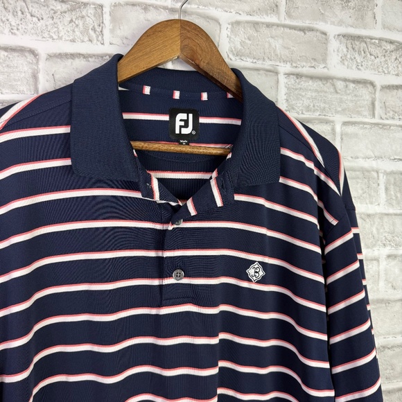 FootJoy x Blackstone GC Navy Blue Striped Performance Golf Polo Mens XL Stretch - Picture 1 of 8